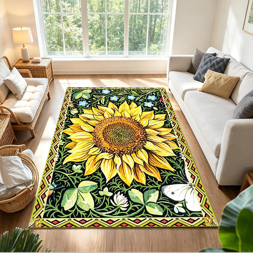 Sunflower Field Pattern Non-Slip Home Carpet Design for Office Decor Living Room Bedroom Gift