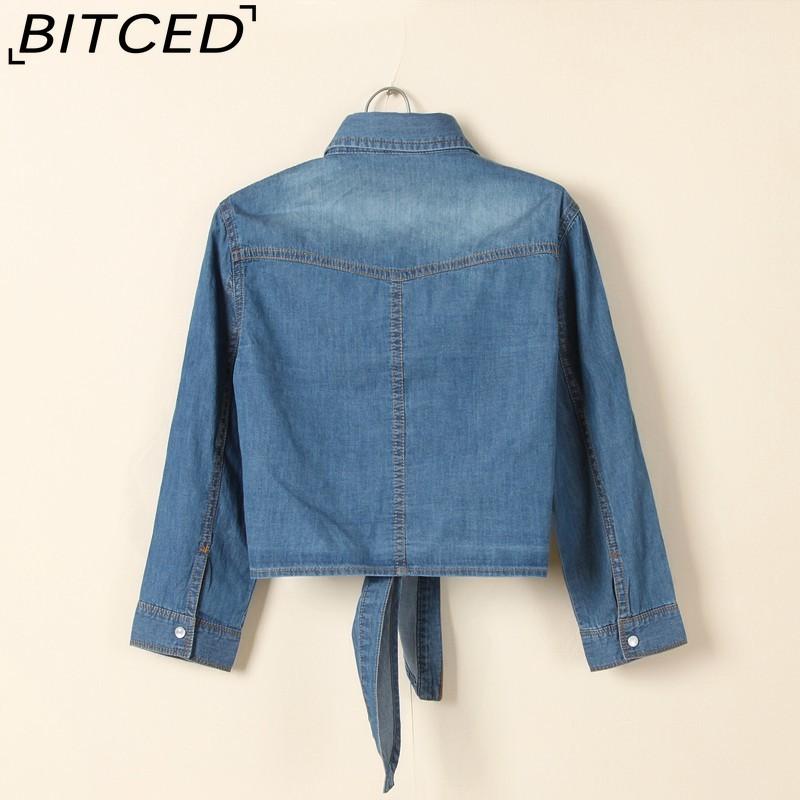 BITCED Tie-Knot Mid-Sleeve Short Cape Denim Shirt for Women Lightweight Short Jacket