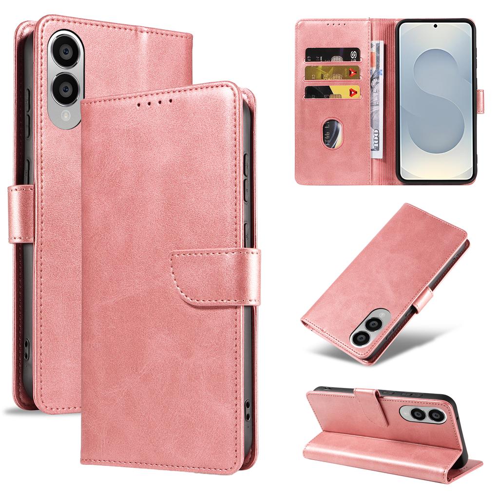 For Samsung Galaxy S25 Edge Case with 2Pcs Tempered Glass WANLONFENG WN Series Calf Texture Leather Phone Cover Big Cutouts