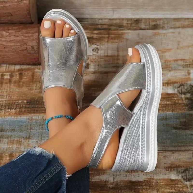 Summer Plus Size Sandals Women's New Open Toe Wedge Heel Thick Soled Sandals Fashionable European and American Beach Sandals