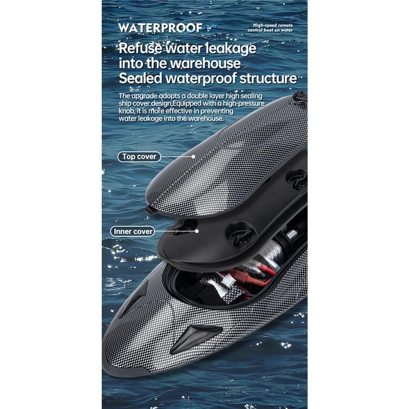 Carbon Fiber Pattern Speedboat 2.4G Full Proportion Remote Control with Light Capsized Ship Reset Electric High-speed Water-cooled Turbo Jet Ship