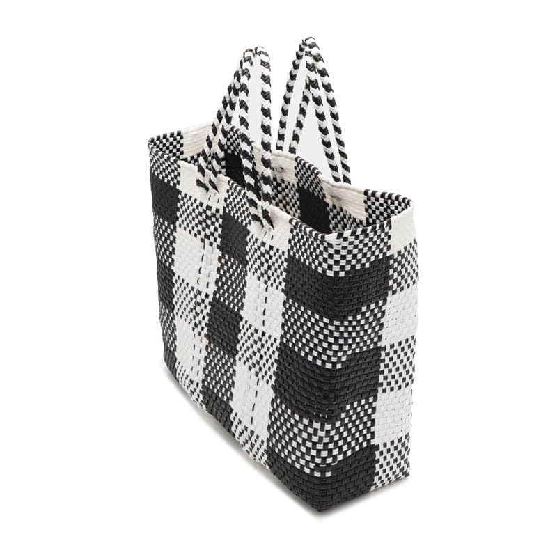 Letra BIG CHECK - Handmade Basket Bag - Mercado Bag - BlackWhite (M)