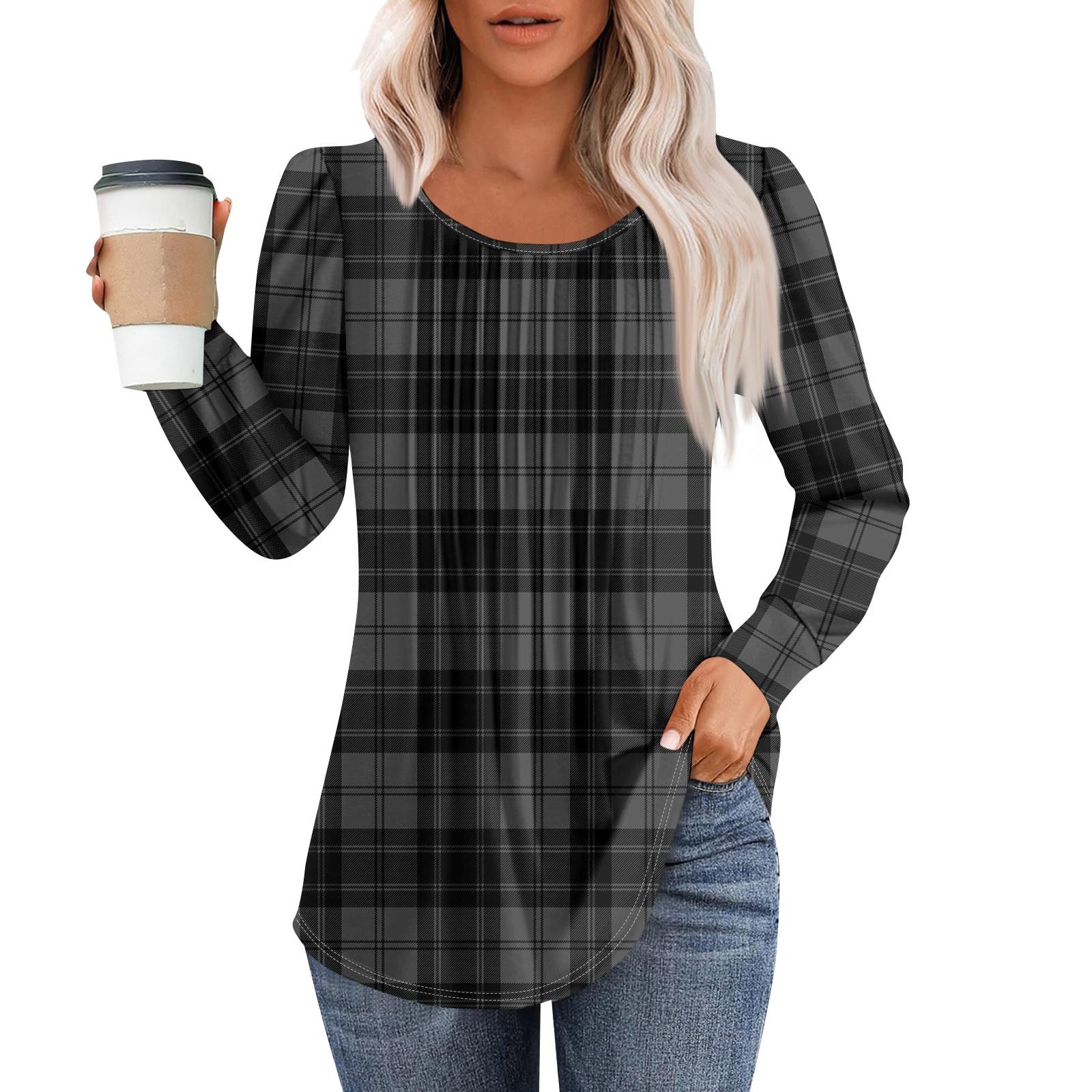 

Женская модная повседневная плиссированная футболка с круглым вырезом и принтом, длинный рукав XL