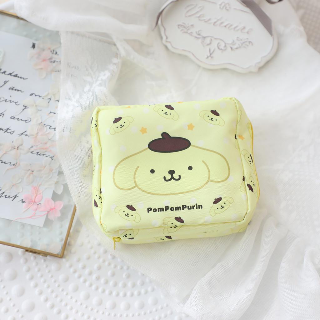 Vertical Stripes Pom Pom Purin Cartoon Travel Sanitary Napkin Bag For Use Women