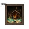 Unique Christmas Home Gift Sea Glass Shadow Box Night Light, 3D Winter Snow Scene Wooden LED Lighted Picture Frame Art with Warm Glow, Landscape