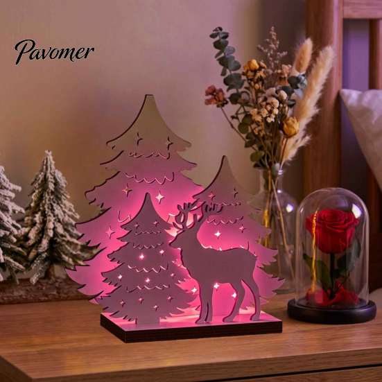 Warm Atmosphere Room Decor LED Wooden Christmas Tree Tabletop Decor, Glowing Hollow Light Up Seasonal Home Interior Accents Ornaments for Holiday