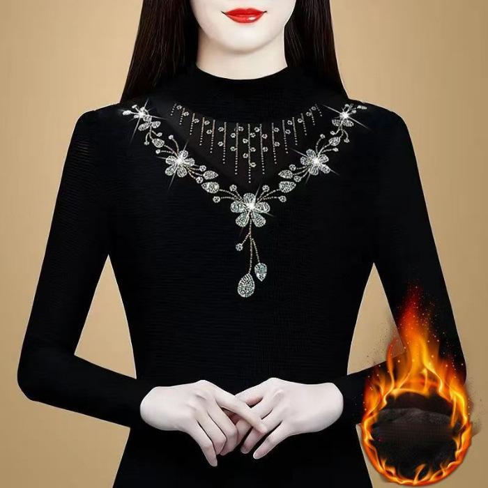 

Потовщений і теплий фліс, нові осінньо-зимові висококласні модні тонкі гарячі діамантові топи, маленькі сорочки, жіночі базові сорочки XL