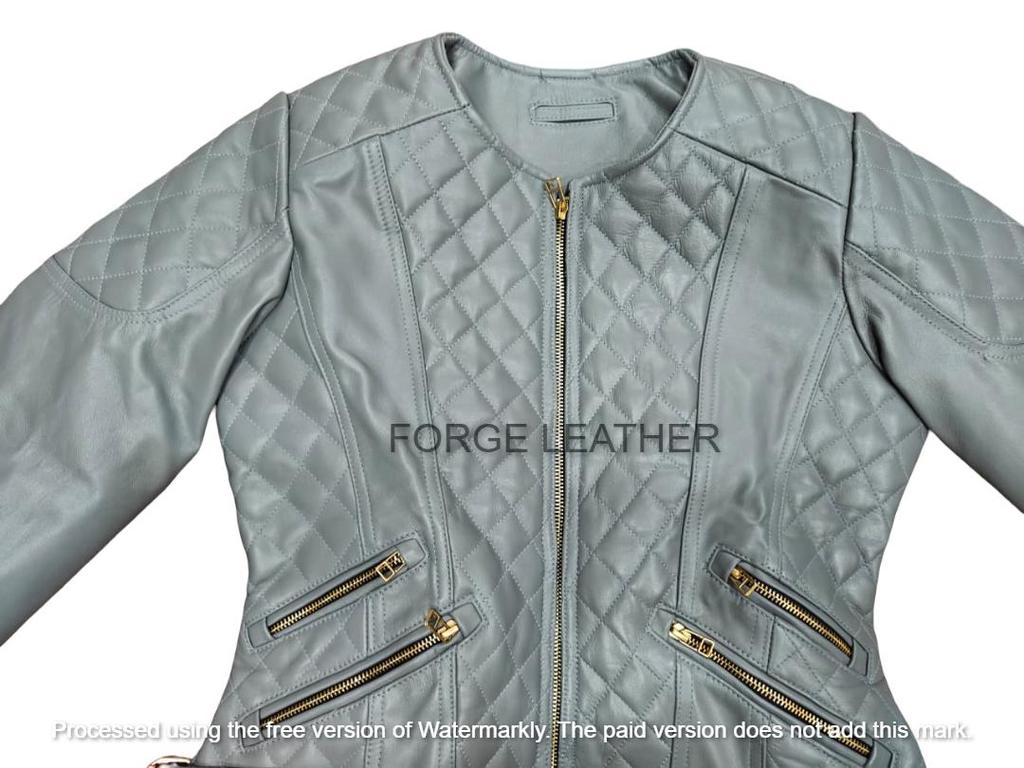 Elegante Giacca da Donna in Pelle Nuova Grigia Fatta a Mano Agnello Casual Biker Motociclista
