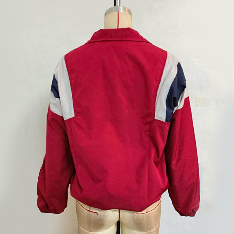 Autumn Women's Clashing Long Sleeve Patchwork Double Pocket Lapel Jacket