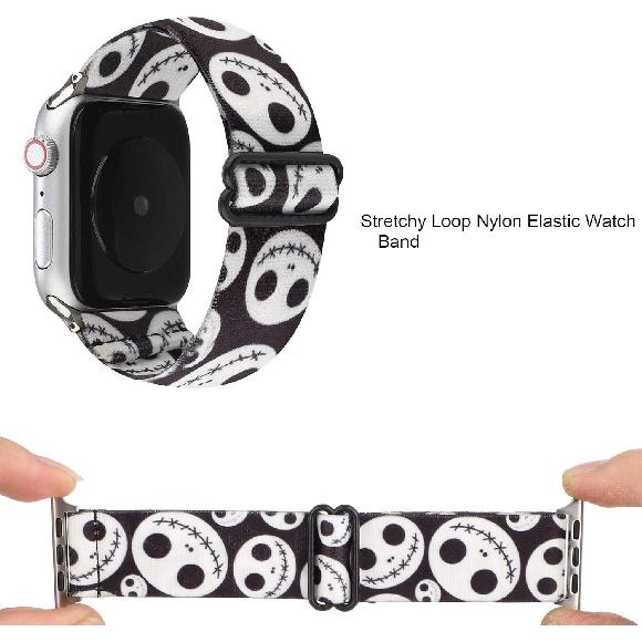 Adjustable Elastic Wristband Bracelet Stretchy Nylon Band Stylish Art Design Loop Strap Compatible with Apple Watch Series 10 9 8 7 6 5 4 3 2 1 SE