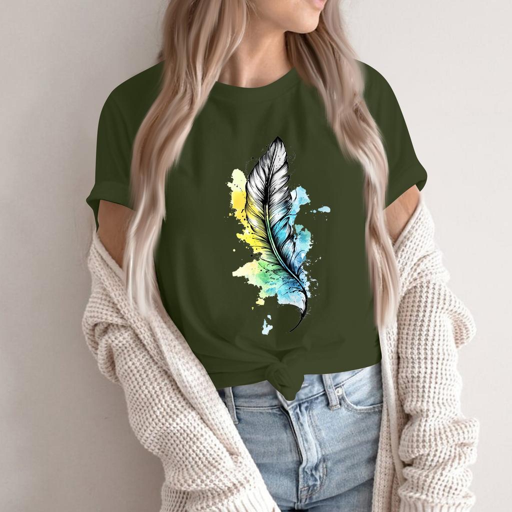 Women's Fashion Casual Printed Short Sleeve Round Neck Pullover Tops