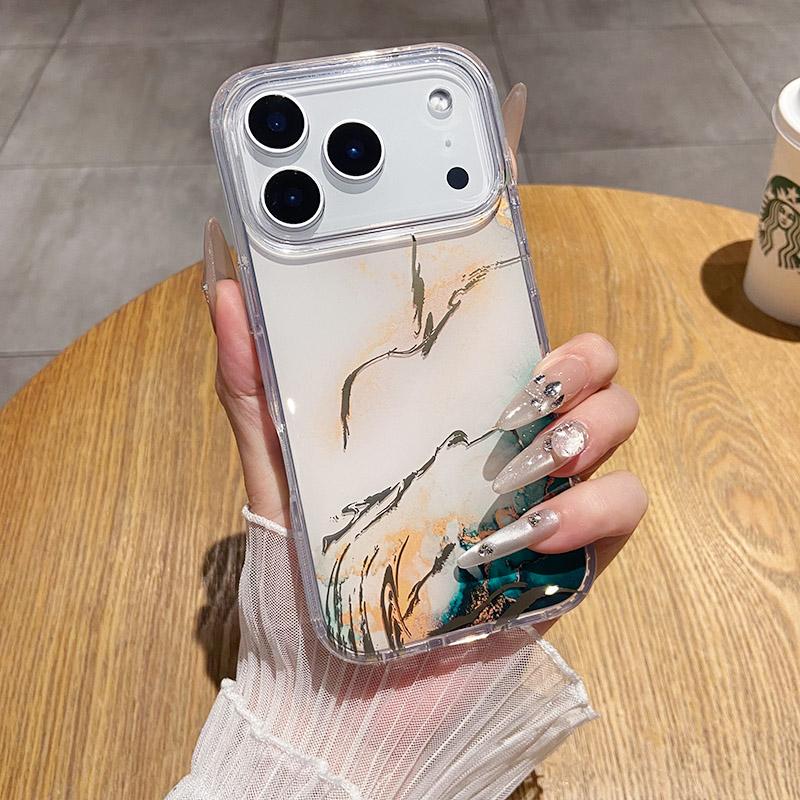 

For IPhone 17 Air 16 Pro Max 15 14 13 12 Hard Acrylic Shockproof Cover Capa Luxury Marble Shell Glitter Laser Phone Case For iPhone 17