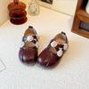 Girls Korean Flower Cross Strap Mary Jane Shoes Leather Casual Princess Shoes for Spring Autumn