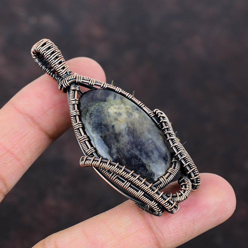 Iolite Sunstone Gemstone Pendant Copper Wire Wrapped Pendant Copper Boho Jewelry Ethnic Pendant Handmade Wire Wrapped Jewelry Wedding Gift