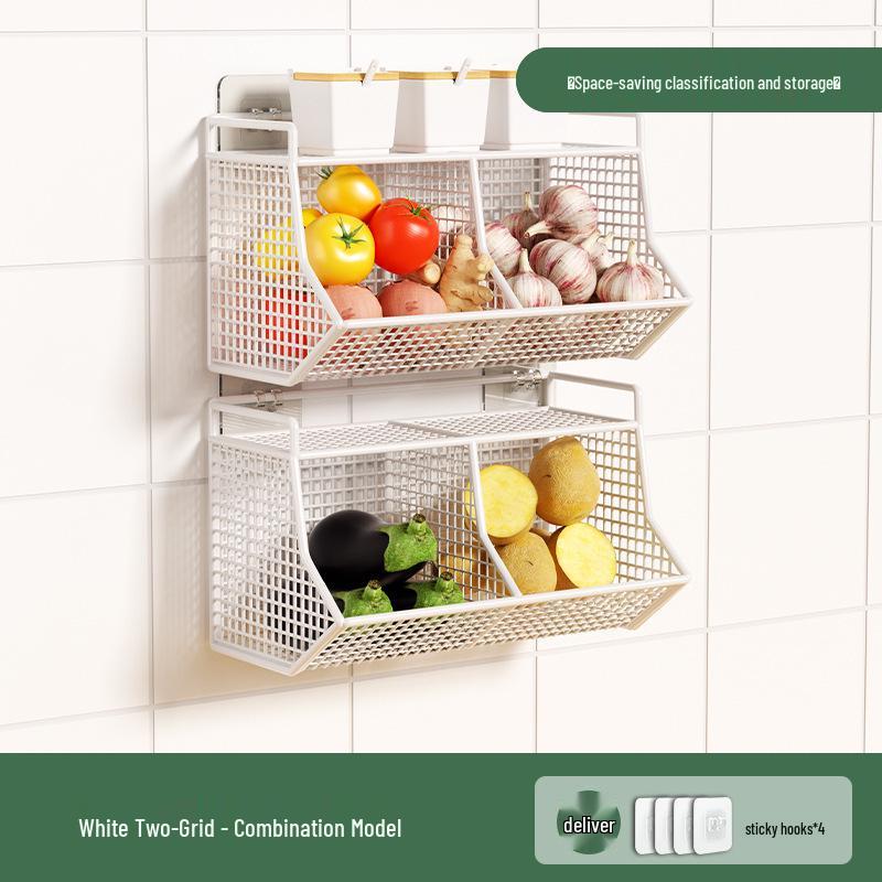 Wall-Mounted Scallion, Ginger & Garlic Storage Basket and Seasoning Box