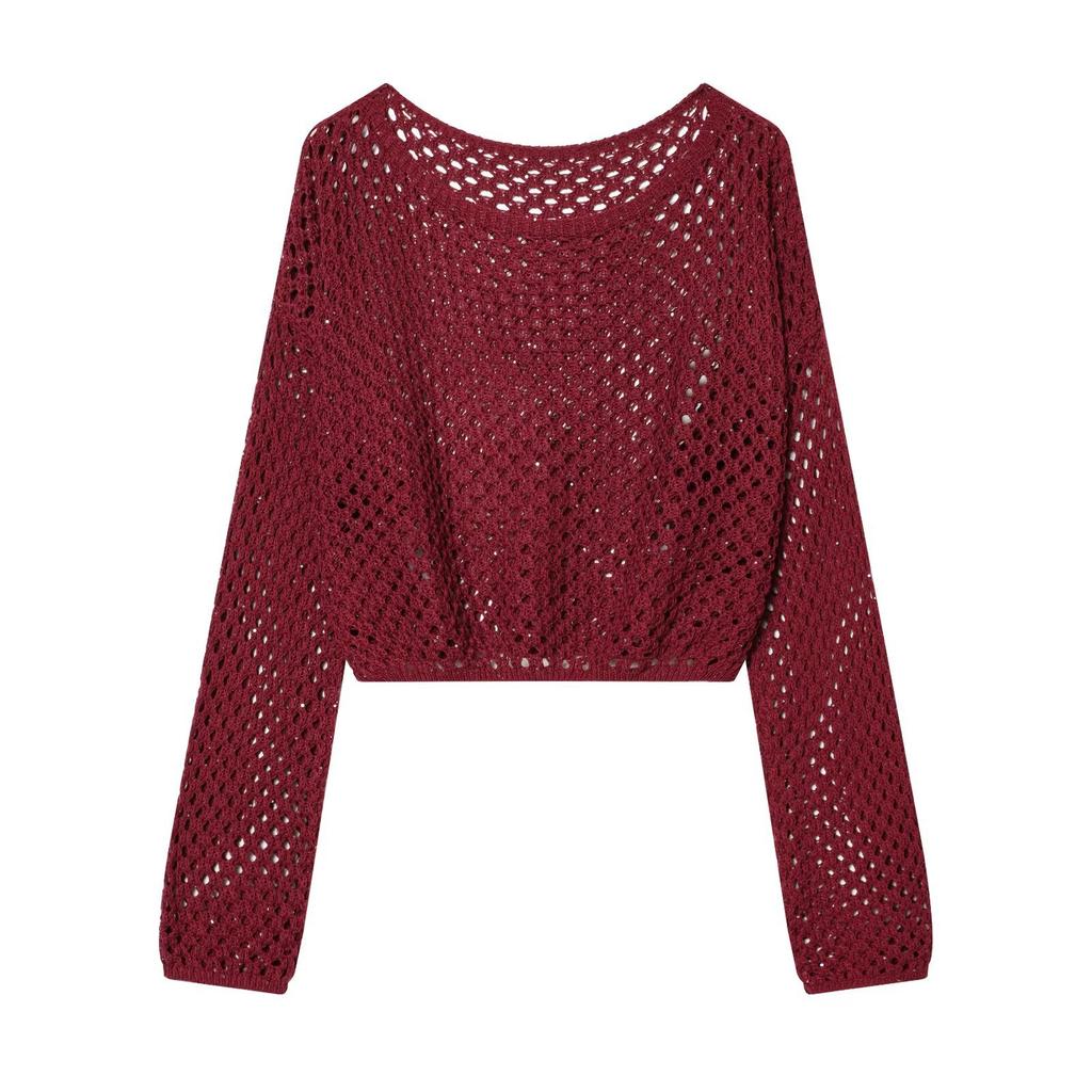   European and American Style, New Women's Fashionable and Fashionable Casual Sequin Hollow-out Short Knit Sweater