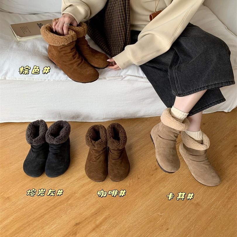 Flip collar two wear snow boots women 2025 autumn and winter new Mori hair short boots velvet warm snow cotton boots women