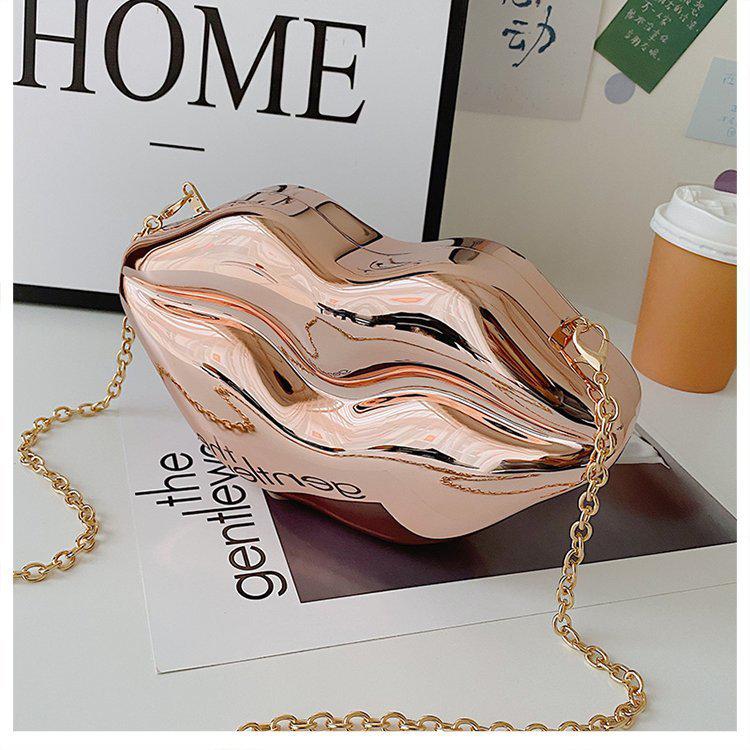 Bolso de Mano con Labios Dorados para Mujer Bolso de Hombro de Cadena Acrílica de Alta Calidad para Señoras Bolso de Noche Forma de Labios Cartera