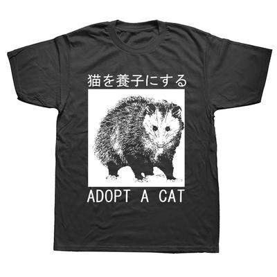 Adoptiere Eine Katze Opossum Japanische T-Shirts Grafik Baumwolle Streetwear Kurzarm Geburtstagsgeschenke Sommer Stil T-Shirt Unisexs 42346