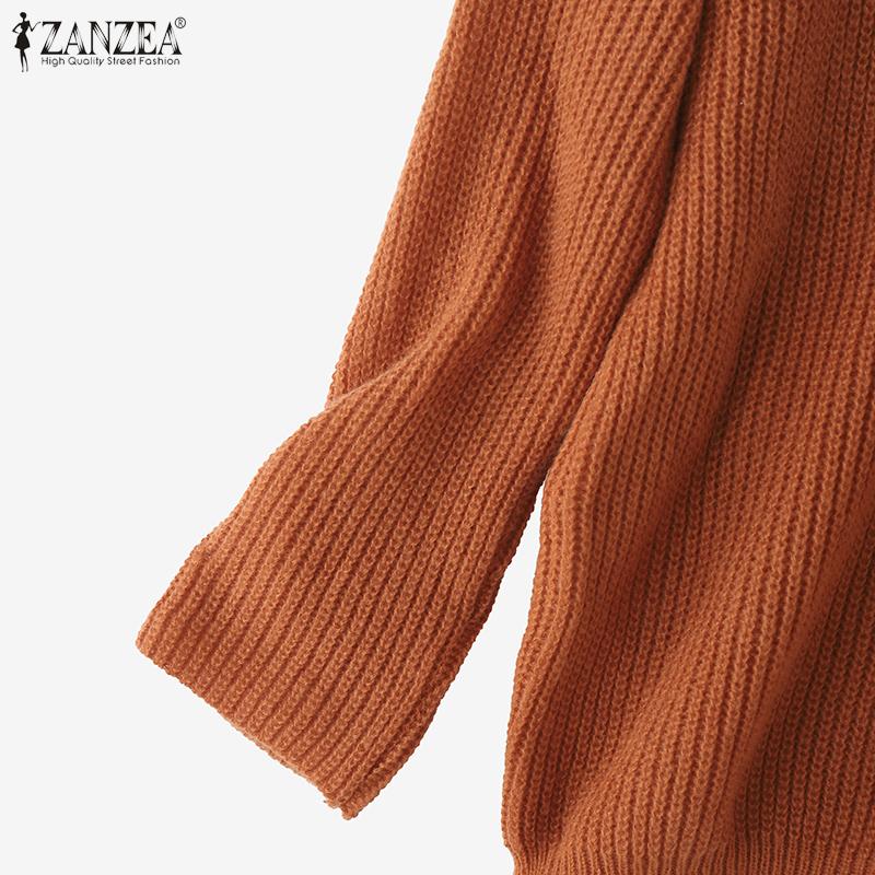 ZANZEA Women Autumn Sweaters Round Neck Long Sleeve Knitted Pullover Jumpers