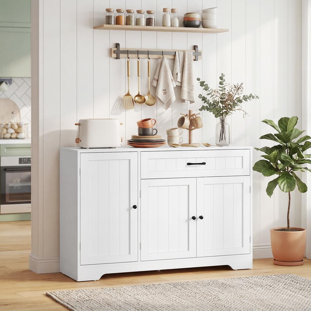 Credenza Moderna da Cucina con Cassetto, Ripiani Regolabili, Dispensa Piccola da Cucina con Scomparti a Porta, Bianco