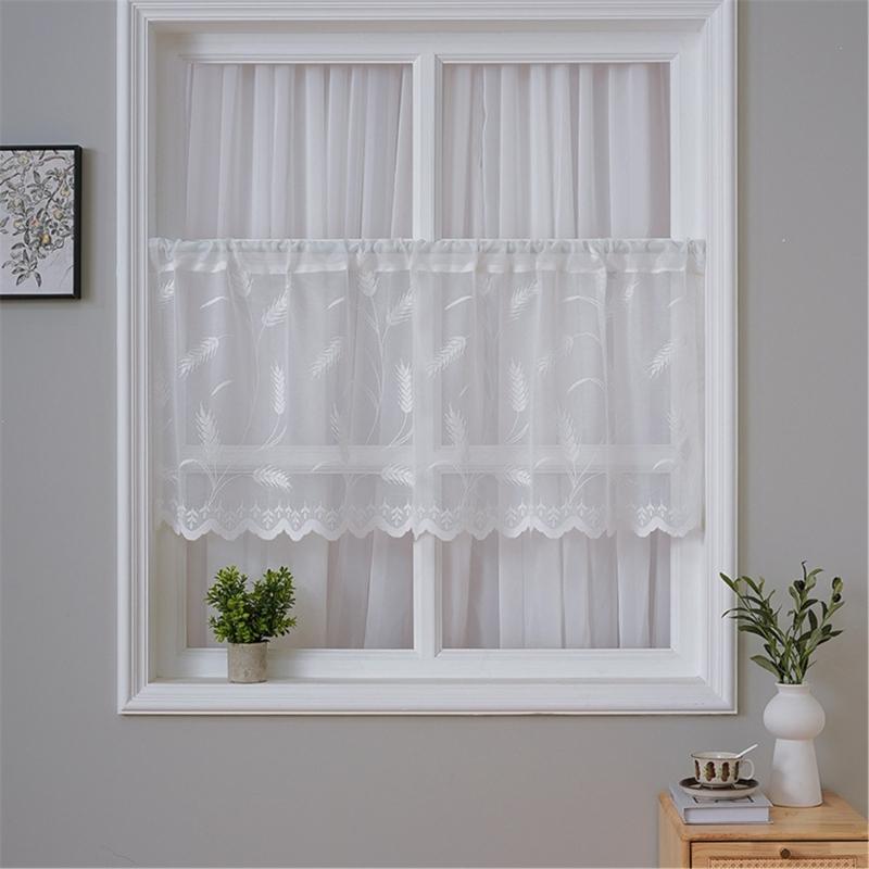 Breathable Sheer White Curtains for Window Stylish Lace Designs Kitchen Dining Decoration