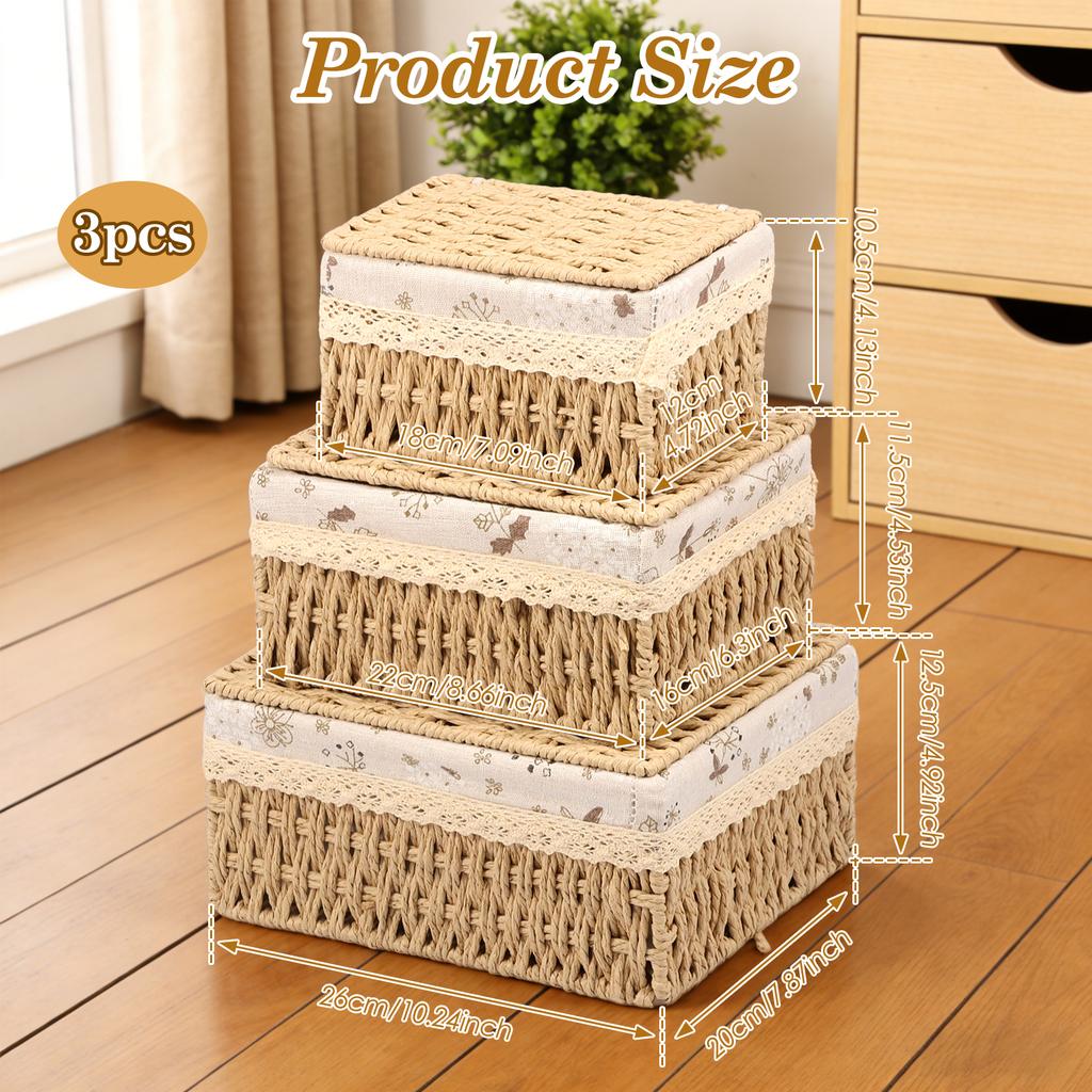 3Pcs Rattan Storage Basket Household Clothes Toy Storage Box for Living Room Table Sundries Organizers Basket