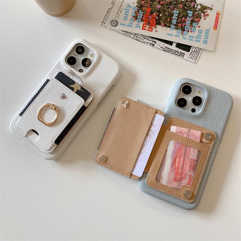 PU Leather  Ring Wallet with Card Holder Phone Case for IPhone 16 15 Plus Pro Max Shockproof Cover