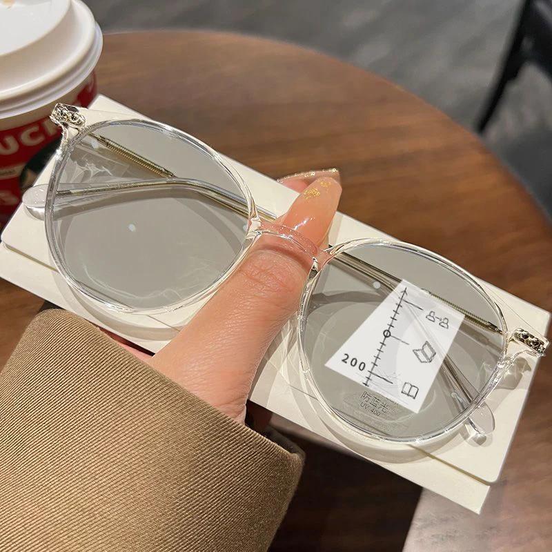 Vintage Far Sight Pochromic Glasses Fashion Round Progressive Multifocal Reading Glasses for Women Men Color Changing Eyewear