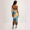 European and American Popular Sea View Gradual Change Tube Top Dress Mesh Fold Waist Thin Medium and Long Hip Wrap Dress Skirt