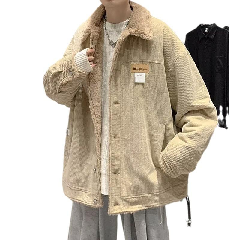 Men's Winter Lambswool Coat - Casual Thick Lapel Jacket with Fur Lining, Hong Kong Style Trendy Outerwear