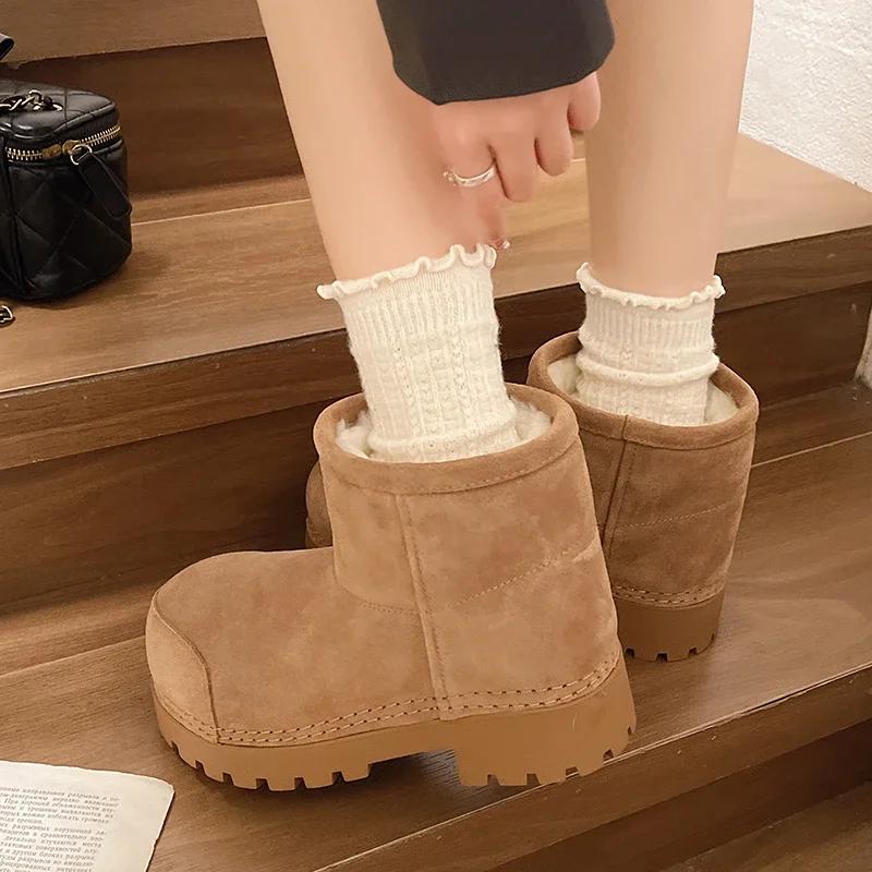 Big Head Ugly Cute Platform Snow Boots for Women Winter Plush Warm Anti Slip Thick Bottom Slip on Bread Cotton Boot Botas