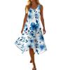 Women's Casual Sleeveless Floral Print Dress with Round Neck and Asymmetrical Hem Mid-Length Summer Dress for Daily Wear