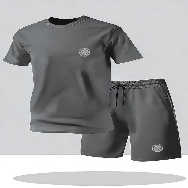 Men's Casual T-shirt and Shorts Two-piece Set, Men's Round Neck Short Sleeved Breathable Sports Set Two-piece Set