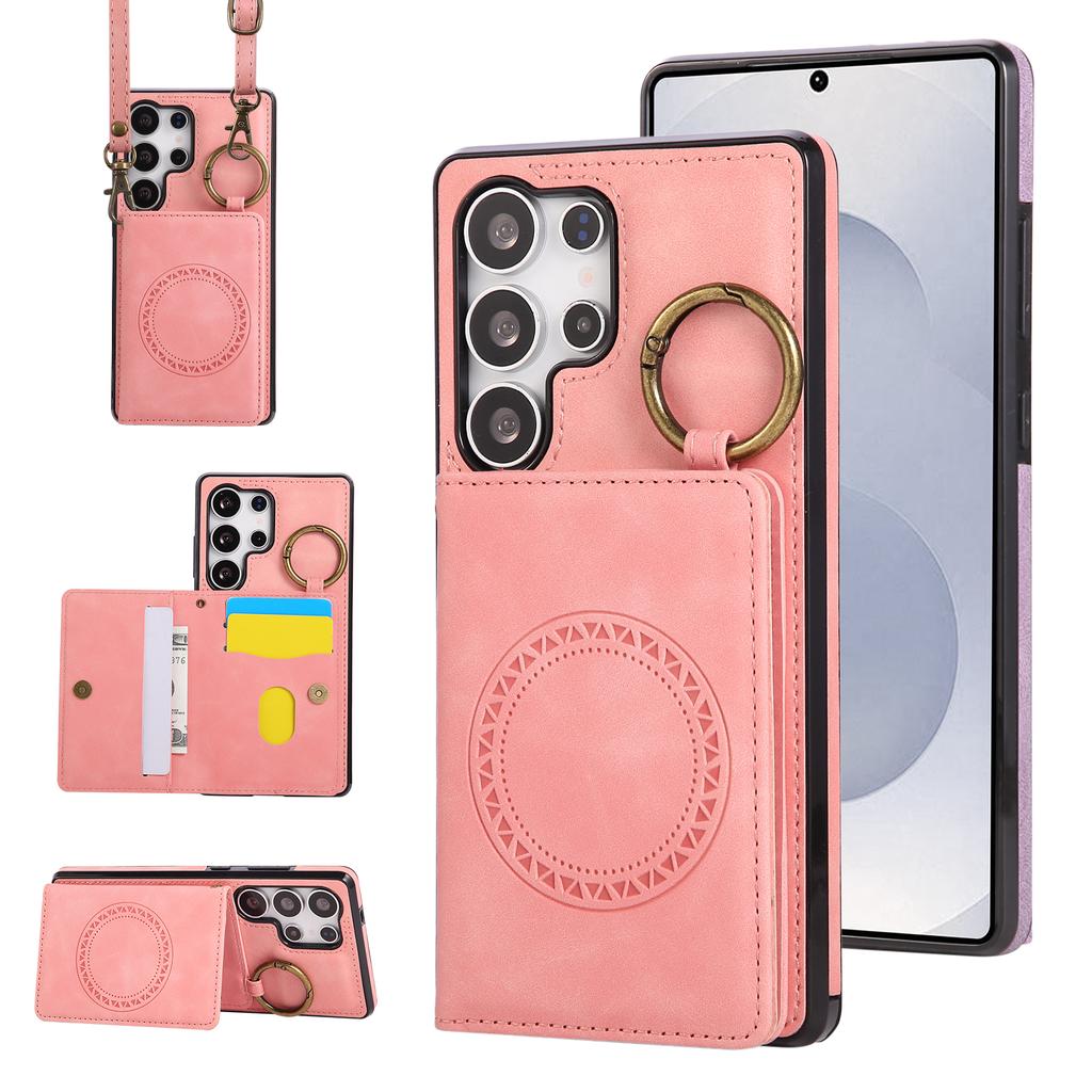 Crossbody Ring Holder Vertical Card Solt Wallet Leather Case For Samsung S26 Ultra S25 Plus S24 A26 A17 A07 long Lanyard Cover