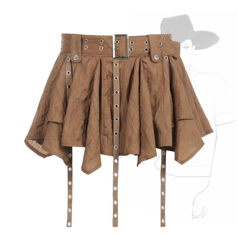 

Лето 2024 Y2K, сексуальные женские плиссированные юбки в стиле Харадзюку, Короткие юбки трапециевидной формы, женские винтажные мини-юбки, клубные нерегулярные юбки S кофейный