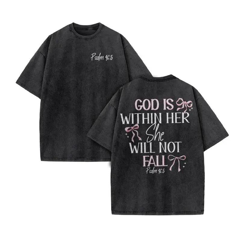Christian Unisex Women Washed Graphic Print T Shirt Version Casual T Shirt Cotton Christian Vintage T Shirt Harajuku Style