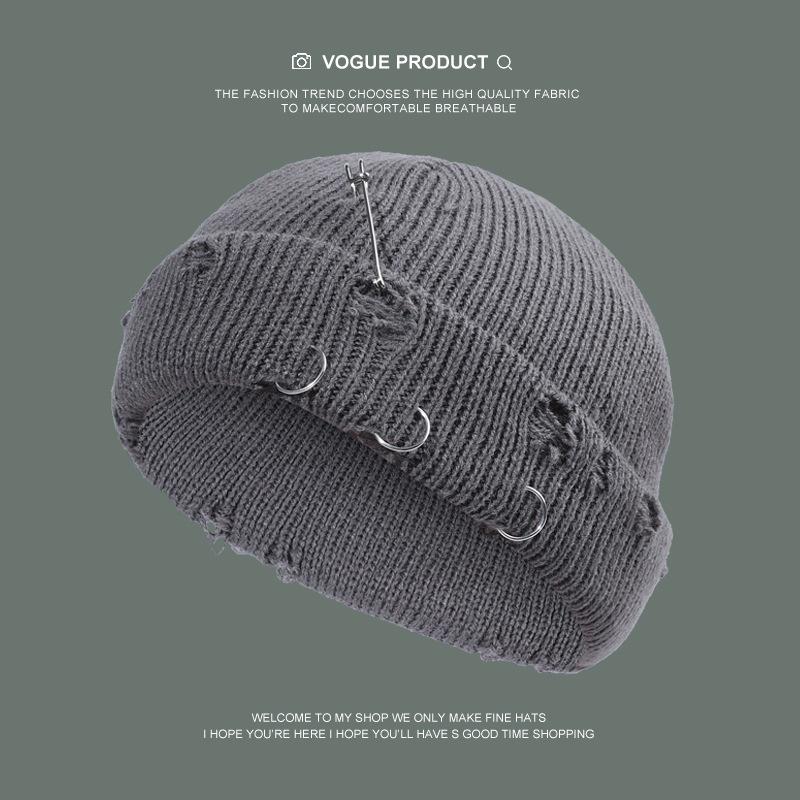 Autumn and Winter Hole Breaking Ruffian Hat, Solid Color Knitted Hat, Men's and Women's Street Knitted Hat, Versatile Design