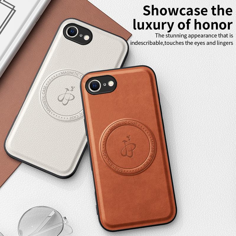 For iPhone 16e Magnetic Case PU+TPU+PC Phone Back Cover Drop Resistant