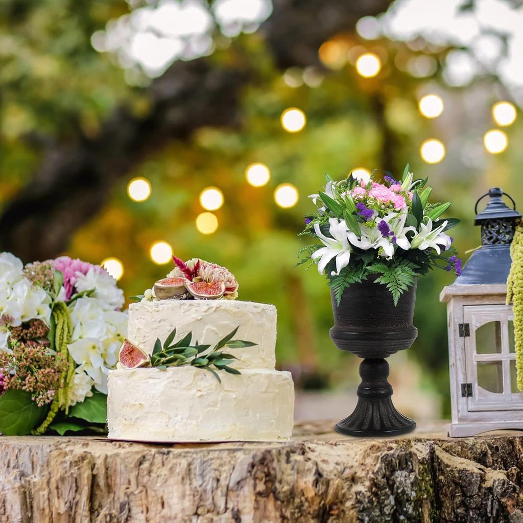 Angoily Classic Garden Urn Planter for Outdoor Plants Decorative Black Urn Planter Vintage Style Flower Pot for Home Garden Front Porch Door Deck