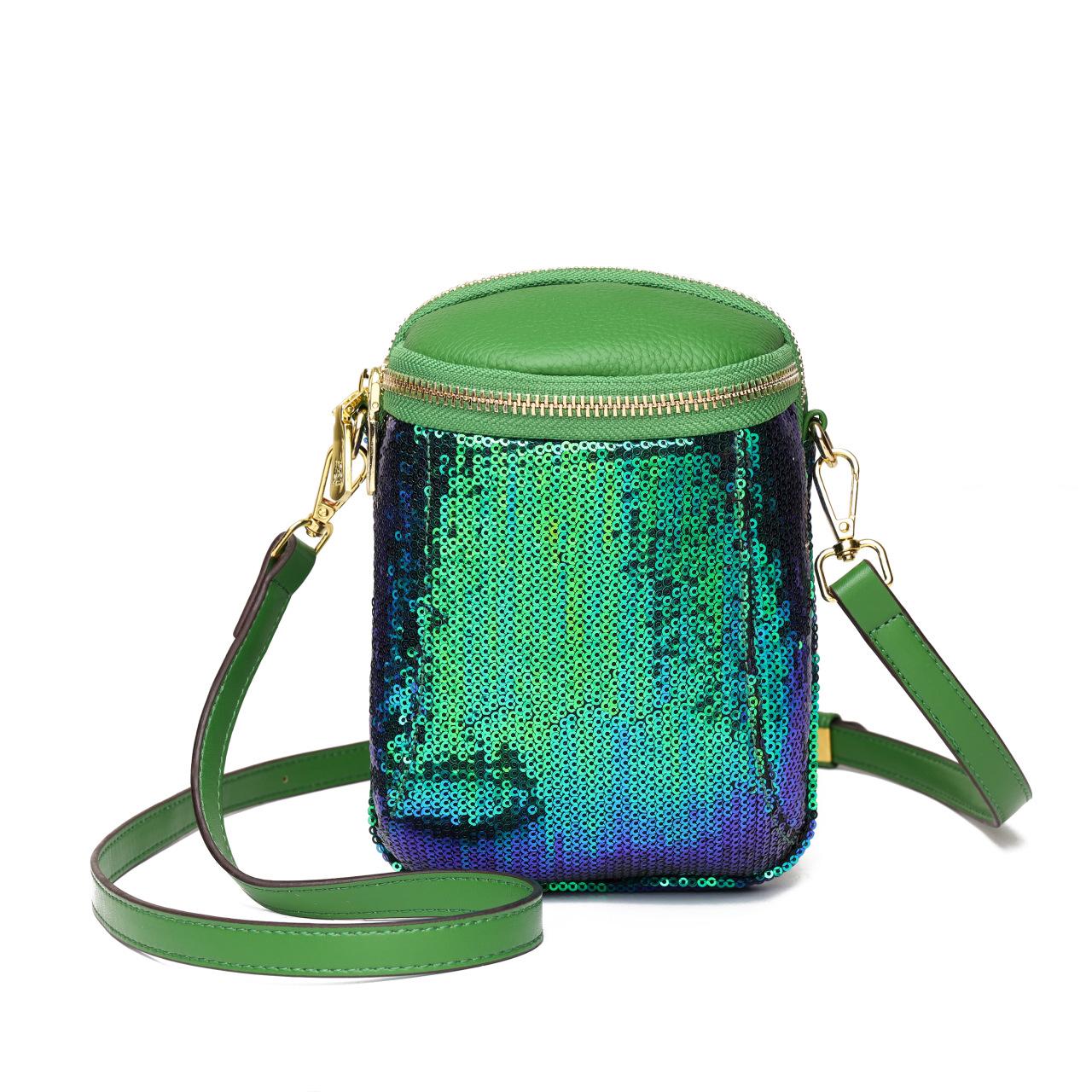 

Кожаная женская сумка Первый слой коровьей кожи лазерный мобильный телефон модная простая сумка-мессенджер маленькая сумка зелёный