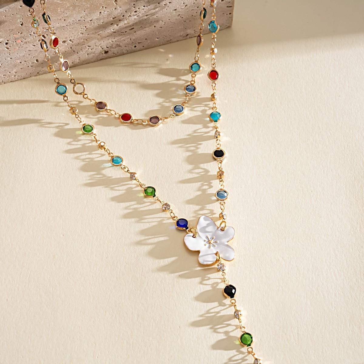 Multi-color Resin Beaded Tassel Chain Necklace Dripping Oil Flower Pendant Y Choker Stackable Jewelry Accesssory