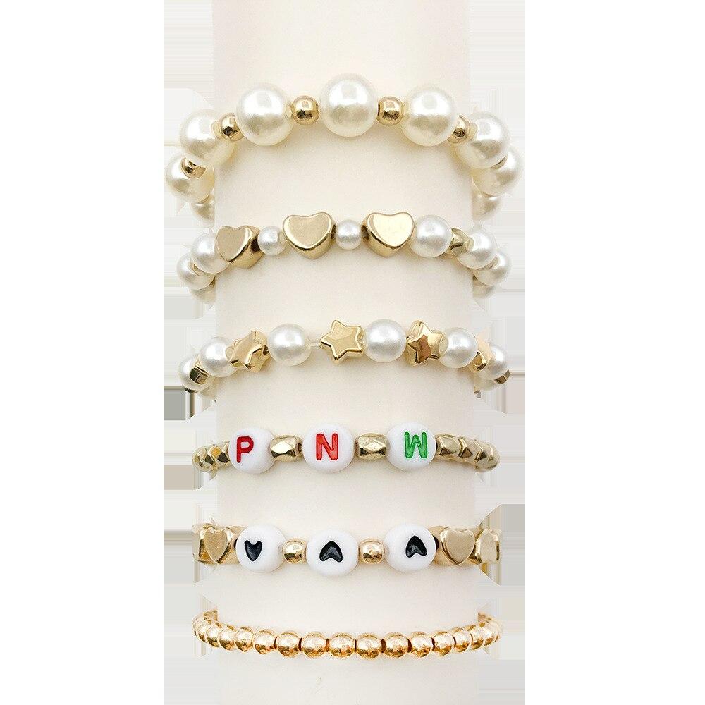 720pcs/Box Golden Star Heart Round CCB Spacer Beads with ABS Imitation Pearls Set for DIY Fashion Jewelry Making