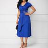 Women Elegant Sexy Asymmetrical V Neck High Waist Midi Solid Color A Line Evening Dress