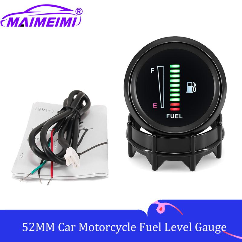Universal Car Motorcycle Fuel Level Gauge 12V 2" 52mm Fuel Level Meter Gauge Electronic LED Ultra Thin Auto Benzine Meter