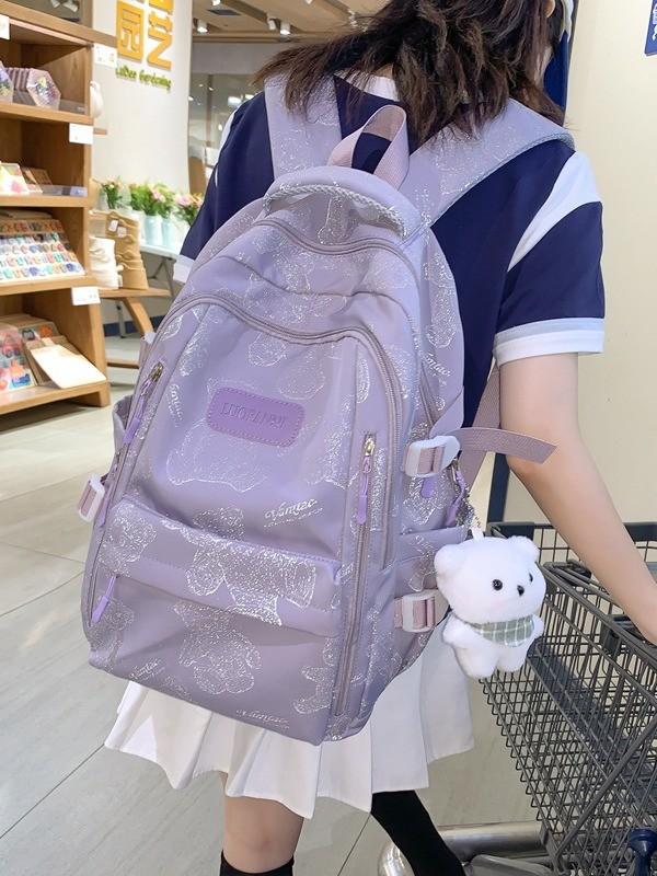 Nylon School Backpack For Girls And Boys With Design And Animal Print For Middle School Use