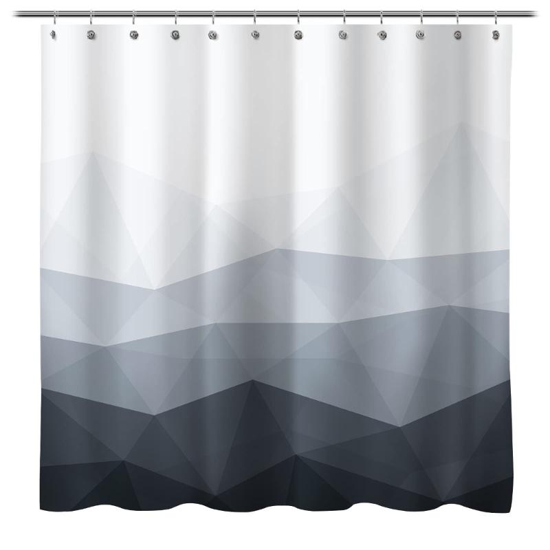 Quick Install Bathroom Curtain with 12pcs Hook Geometric Print Fabric Waterproof Shower Curtain 70.87x70.87Inches