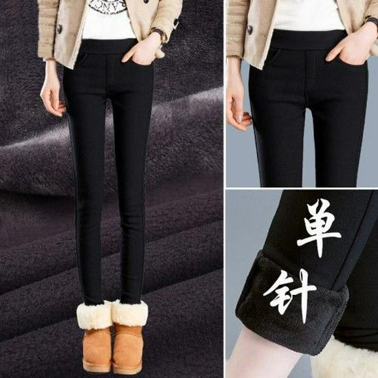 Plus Size Fleece-Lined High Waist Black Leggings for Women - Slimming, Elastic, Skinny Long Pants for Autumn/Winter