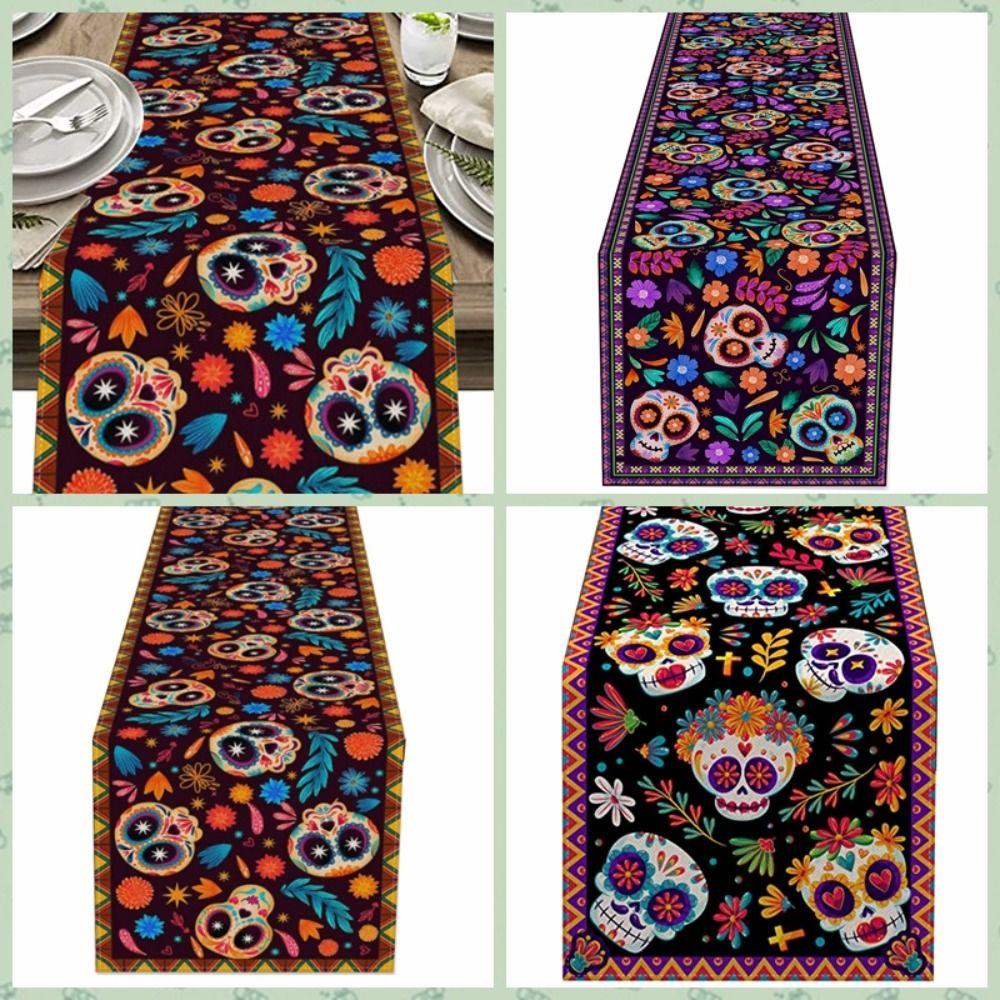 

Rectangle Skull Table Runner Linen Tablecloth Banquet Tablecover Halloween B