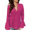 Damesmode V-hals Pailletten Effen Kleur Ruches Lange Mouw Shirt Top